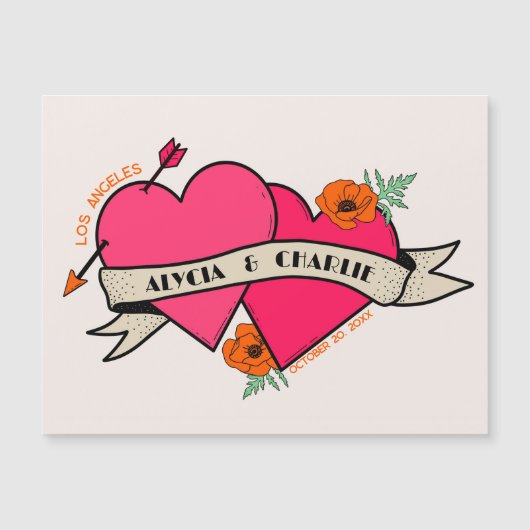 Heiße rosa Herz - Magnet Hochzeit (Vorderseite)