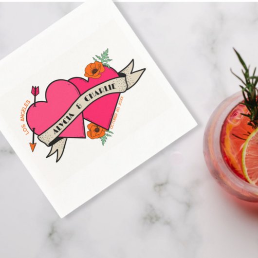 Heiße rosa Herzen farbenfrohe Hochzeit Serviette