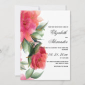 Heiße Rosa Korallenwald Grün goldene Rose Hochzeit Einladung (Vorderseite)