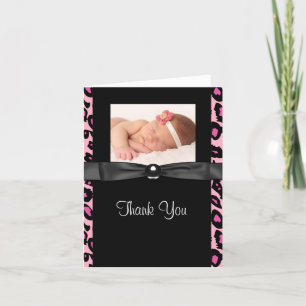 Heiße Rosa Leopard Baby Foto Danke Karten