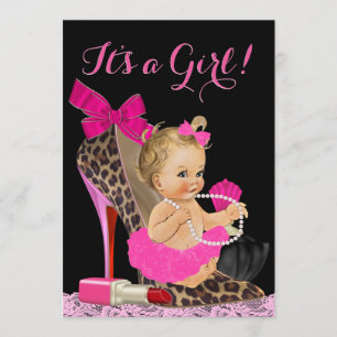 Heiße rosa Leopard-High-Heel-Schuh-Baby-Party Einladung