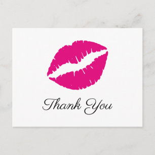 Heiße rosa Lippenstift-Kuss Elegant Danke Postkarte