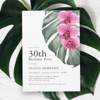 Heiße Rosa Orchideen auf Monstera 30. Geburtstag P