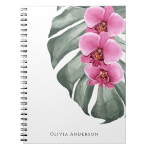 Heiße Rosa Orchideen Tropische Wasserfarbe Floral Notizblock