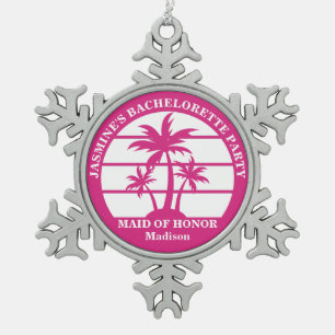 Heiße rosa Palme Benutzerdefinierte Junggesellinne Schneeflocken Zinn-Ornament