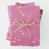 Heiße rosa Punkte, Sterne und kariert Geschenkpapier Set (Beispiel)