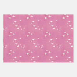 Heiße rosa Punkte, Sterne und kariert Geschenkpapier Set