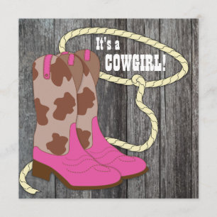 Heiße rosa Scheunenholz-Cowgirl-Baby-Shower-Einlad Einladung