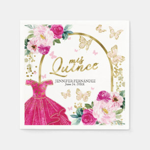 Heiße rosa Schmetterling Quinceanera Servietten
