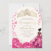 Heiße rosa Schmetterlinge Floral Tiara Quinceanera Einladung (Vorderseite)