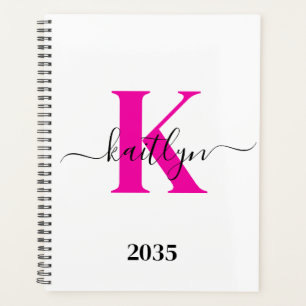 Heiße rosa schwarze Anfangsbuchstabe Name monogram Planer