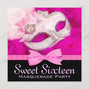 Heiße rosa-schwarze Maskenball-Einladungen Einladung