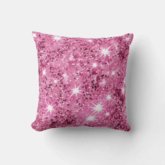 Heiße Rosa Sterne Pailletten Glitter Kissen (Vorderseite)