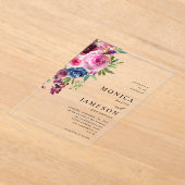 Heiße rosa und blaue Blütenhochzeit 3 Acryleinladungen (Ablage )