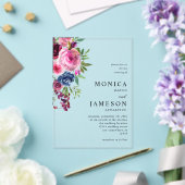 Heiße rosa und blaue Blütenhochzeit 3 Acryleinladungen (In Situ (Hochzeit))