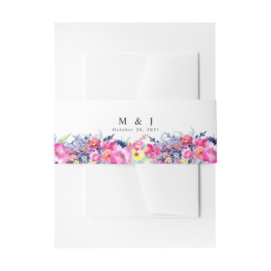 Heiße Rosa- und Gelbfrühlingsblütenhochzeit Einladungsbanderole (Vorderseite Beispiel)