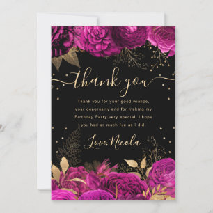 Heiße rosa und goldene Blumen Florale Geburtstags- Dankeskarte