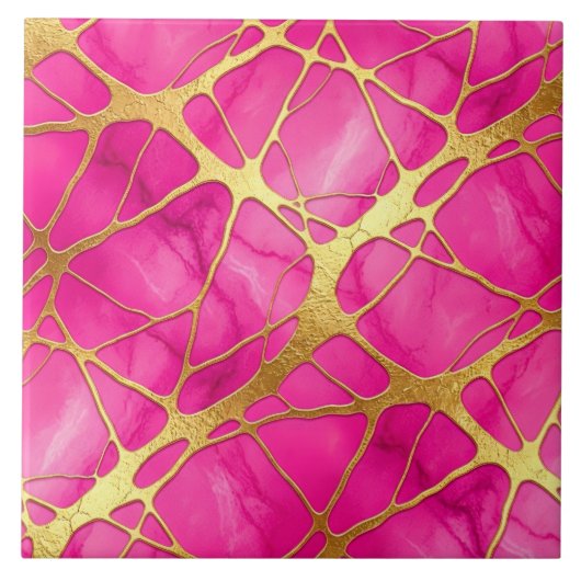Heiße rosa und goldene Marmoroptik Fliese (Vorderseite)