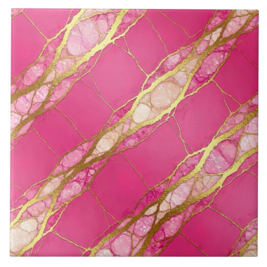Heiße rosa und goldene Marmoroptik Fliese (Vorderseite)