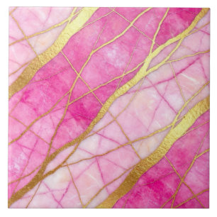 Heiße rosa und goldene Marmoroptik Fliese