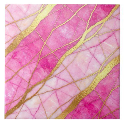 Heiße rosa und goldene Marmoroptik Fliese (Vorderseite)