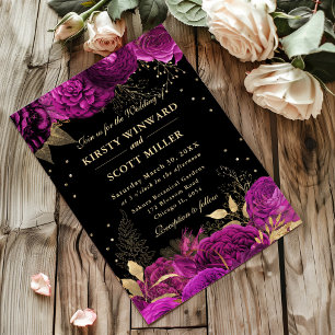 Heiße rosa und goldene Rosen Florale Hochzeit Einladung