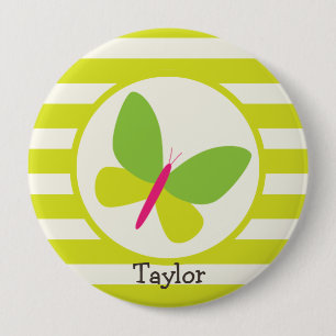 Heiße rosa und neon-grüne Butterfly; Streifen Button