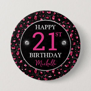 Heiße rosa und schwarze Glitter-Leopardenflecken G Button