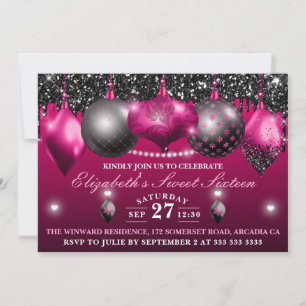 Heiße rosa und schwarze Weihnachtsdekoration Sweet Einladung