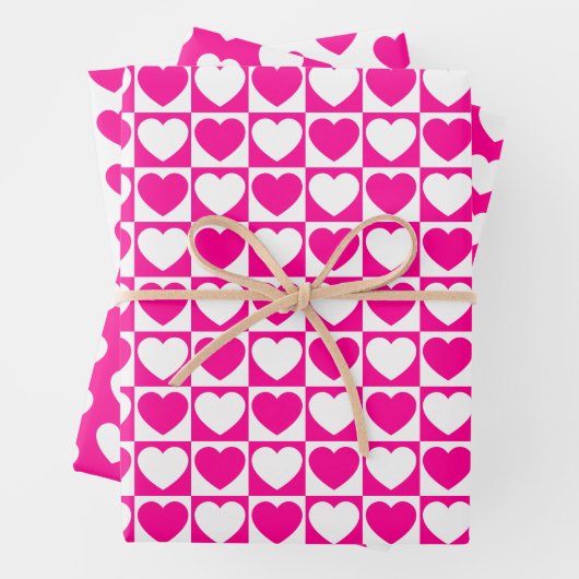Heiße rosa und weiße Herzen Geschenkpapier Set (Beispiel)