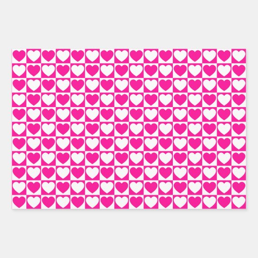Heiße rosa und weiße Herzen Geschenkpapier Set (Vorderseite)