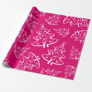 Heiße rosa und weiße Weihnachtsbäume Muster Geschenkpapier