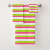 Heiße Rosa-, weiße und Limonegrüne Streifen Badhandtuch Set (Insitu)