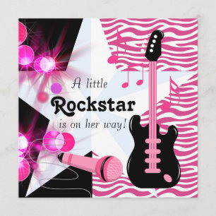Heiße rosa Zebra Rockstar Baby Mädchen Dusche Einladung