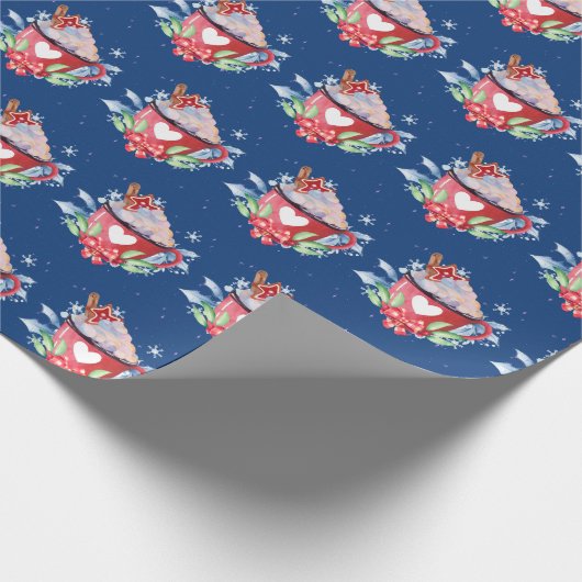 Heiße Schokolade auf blau Geschenkpapier (Ecke)