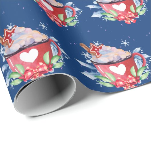 Heiße Schokolade auf blau Geschenkpapier (Rolleneckpunkt)