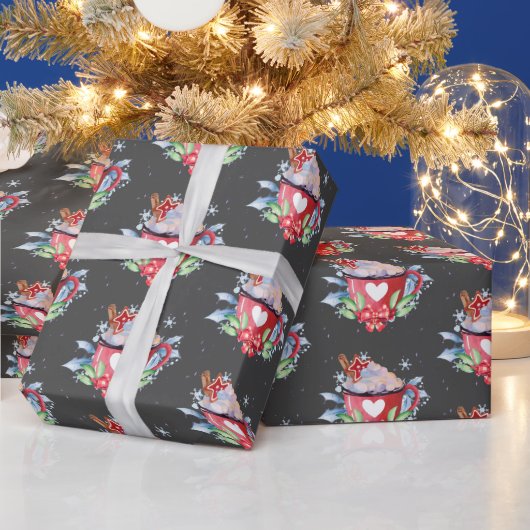 Heiße Schokolade auf Grau Geschenkpapier (Feiertage)