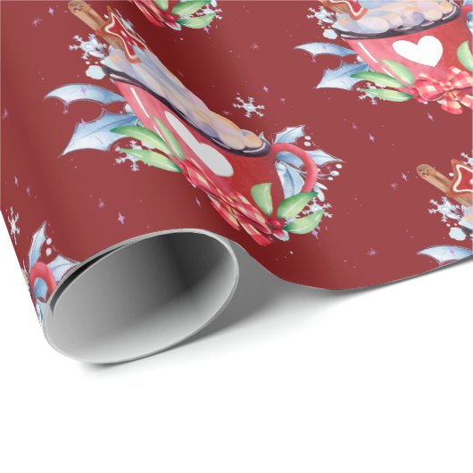 Heiße Schokolade auf Rot Geschenkpapier (Rolleneckpunkt)