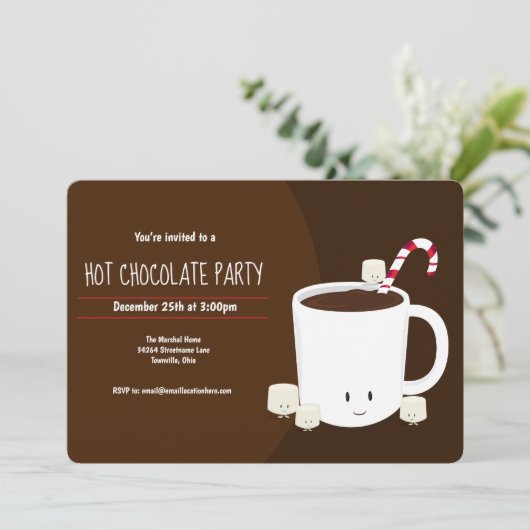 Heiße Schokolade Braun Weihnachtsfest Horizontal Einladung (Stehend Vorderseite)