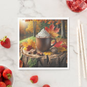 Heiße Schokolade im Herbst auf Baumstumpf Serviette (Beispiel)