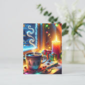 Heiße Schokolade in einem Weihnachtsfenster Person Postkarte (Stehend Vorderseite)
