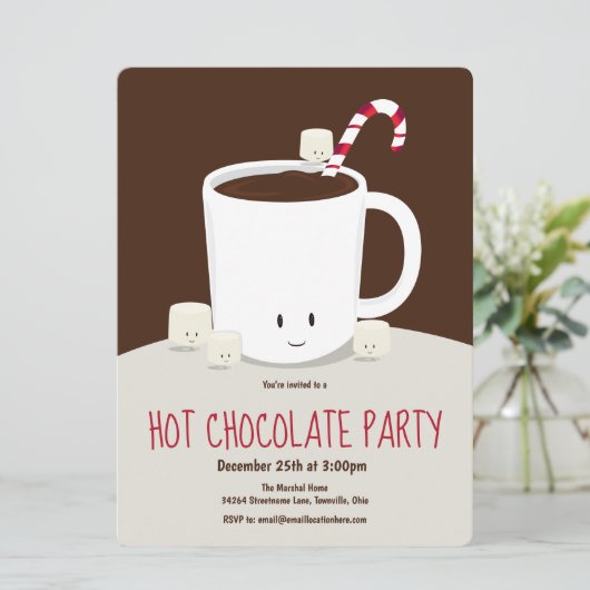 Heiße Schokolade Kakao Braun Rotes Weihnachtsfest Einladung (Stehend Vorderseite)