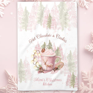 Heiße Schokolade & Kekse Name Pink Weihnachten Geschirrtuch