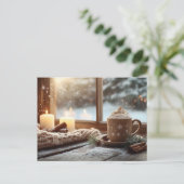 Heiße Schokolade mit Creme und Kerzen Winter Postkarte (Stehend Vorderseite)