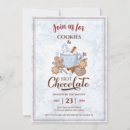 Heiße Schokolade und Kekse Blaues Weihnachtsfest P Einladung (Vorderseite)