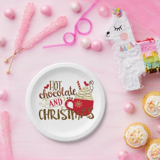 Heiße Schokolade & Weihnachten Glitzer Sparkle Pappteller (Party)