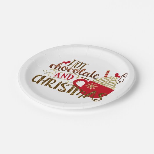 Heiße Schokolade & Weihnachten Glitzer Sparkle Pappteller (Schrägansicht)