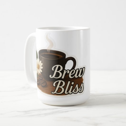 Heiße Tasse Kaffee mit Blume und Kaffeebohnen – Co (Vorderseite Links)