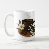 Heiße Tasse Kaffee mit Blume und Kaffeebohnen – Co (Links)