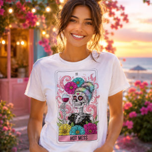 Heiße Unordnung Zucker-Schädel-Weinliebhaber-Tarot T-Shirt